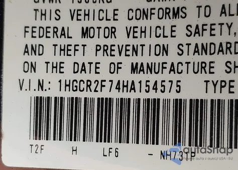 2017 Honda Accord Ex z USA, uszkodzony, nr VIN 1HGCR2F74HA154575